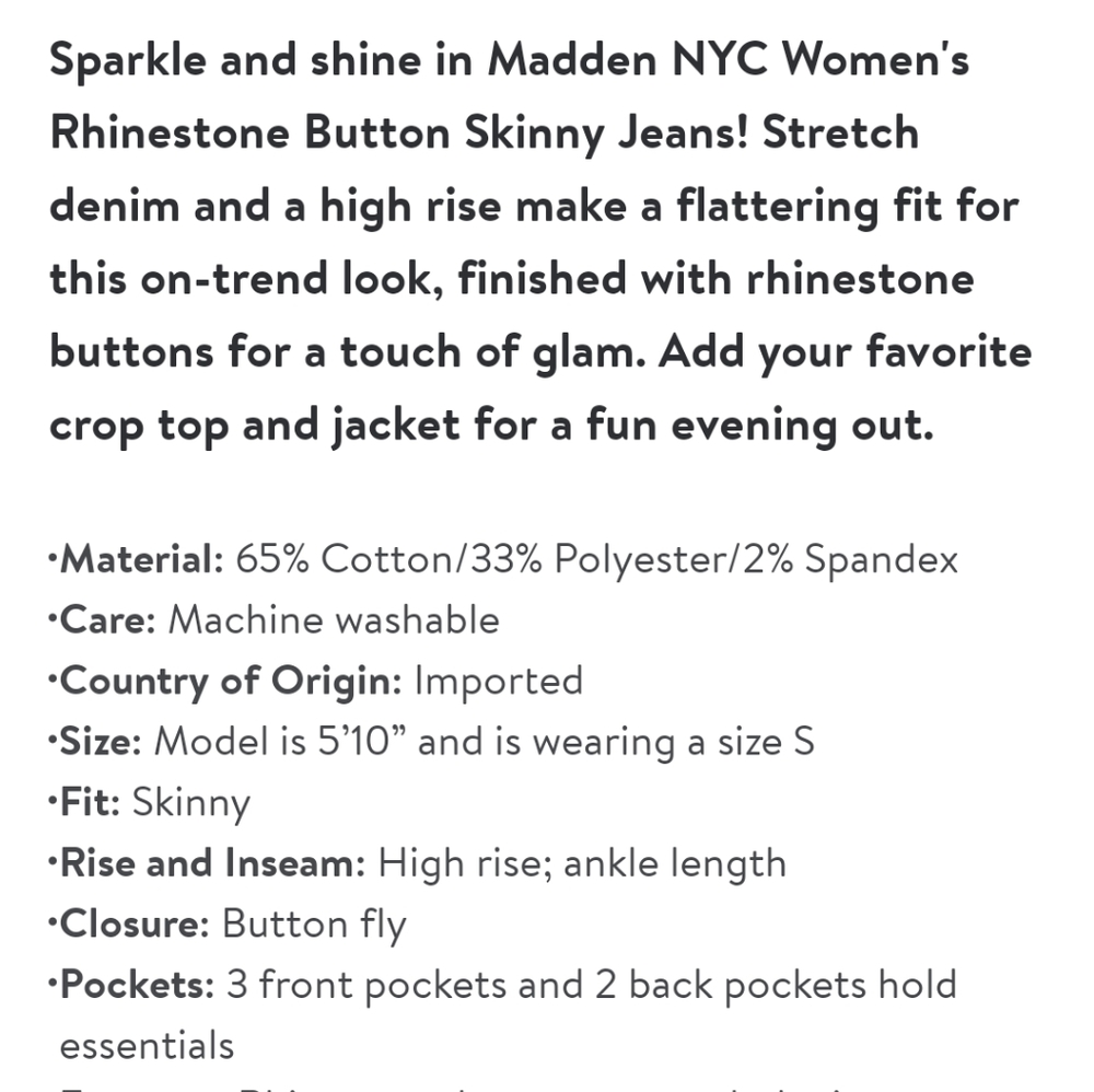 NWT Madden NYC Junior's Rhinestone Button Skinny Jeans - Picture 5 of 5
